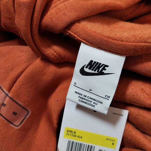 Nike Girls Hoodie – Youth Small, Sport Spice Orange Fleece Pullover - Unworn - Picture 4 of 7
